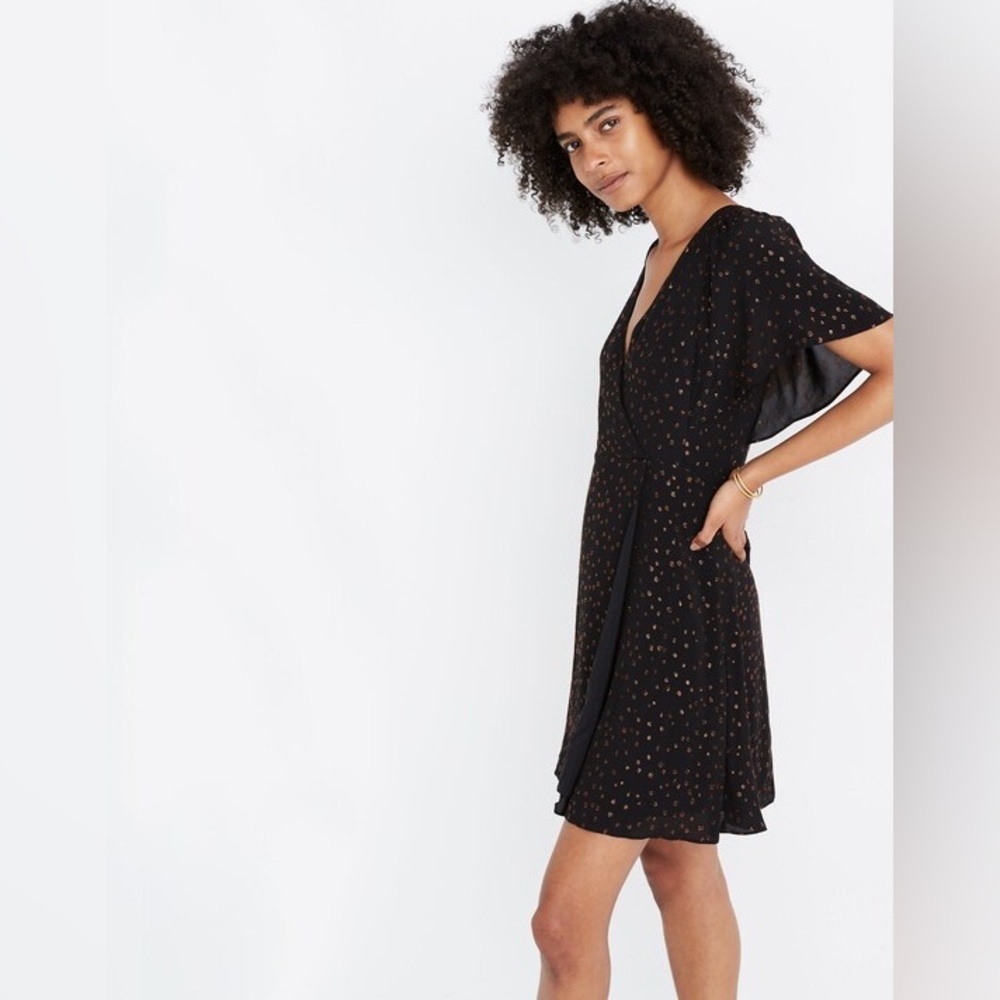 NWT Madewell Cape-Sleeve Mini Dress in Metallic Dots 8